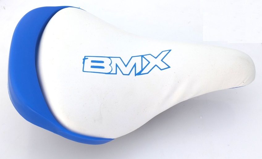 Siodło rowerowe typu BMX biało-niebieskie